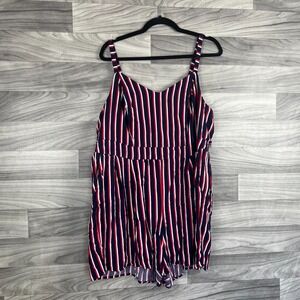 Torrid Romper Womens 2XL/‎ 2 Blue Red Striped Stretch Smocked Adjustable Straps